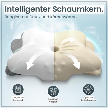 Ортопедична подушка для шиї при болях у шиї з високоякісної піни з пам'яті - Ергономічна подушка для шиї - Подушка для тих, хто спить на боці, спині та животі - Прати при 40°C, 61 x 40 x 12 см, Біла