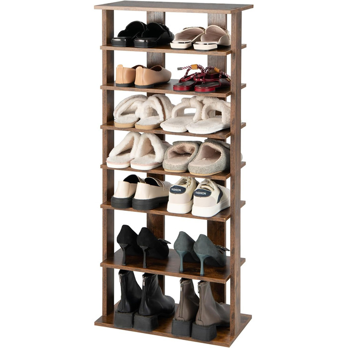 Рівнева полиця для взуття COSTWAY регулюється по висоті, компактна дерев'яна полиця для взуття, вертикальний органайзер для взуття, окремо стояча кутова полиця для входу, передпокій (коричневий, подвійний) подвійний коричневий, 8-
