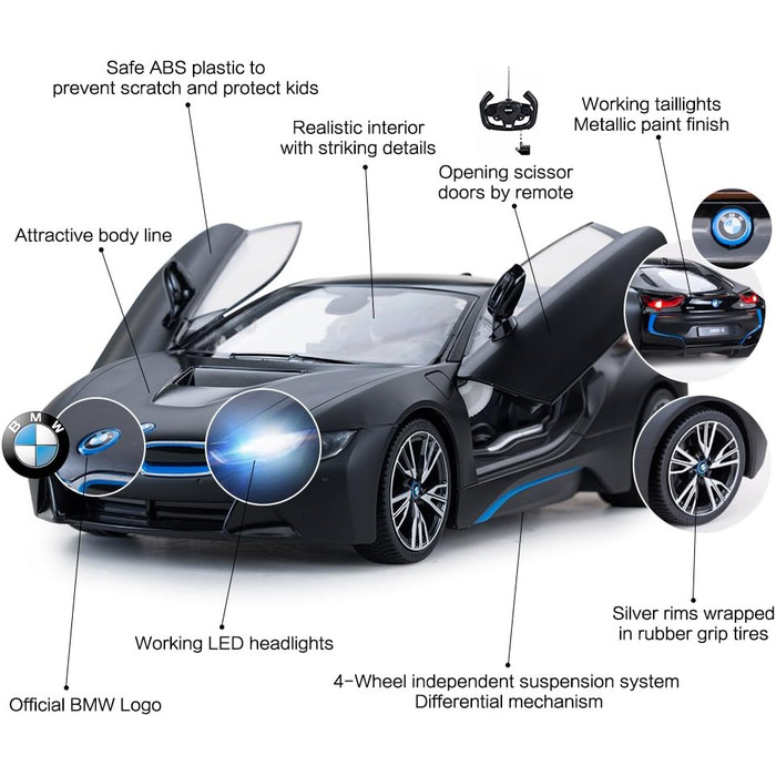 Радіокерований автомобіль Rastar BMW i8 1:14 сріблястий - Модель авто з дистанційним відкриттям дверей