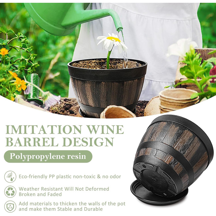 Набір горщиків для квітів Plant Planters: 4 шт., 23 см, пластик, з дренажем, для дому та саду