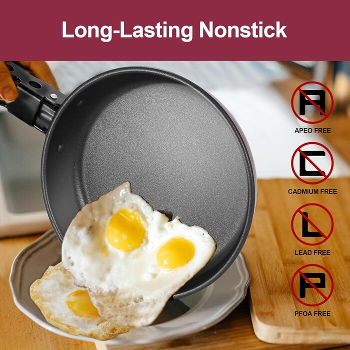 Набір посуду для кемпінгу Odoland 5шт: каструля, сковорода, чайник з знімним ручками. Ідеально для походів, кемпінгу, пікніків. Антипригарне покриття, легкий. Зелений/Червоний