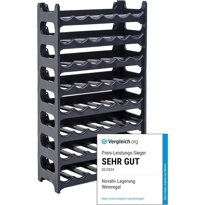 Стелаж для вина Novaliv Modulares на 60 пляшок - міцний, розширюваний, з переробленого пластику, чорний, для підвалу, ресторану та дому
