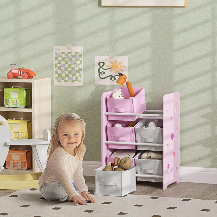 Дитяча полиця для іграшок AIYAPLAY з 6 коробками з фетру, 43x30x60 см (Рожева)