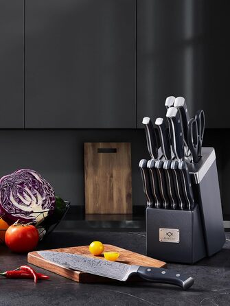 Набір ножів Amegat 14 предметів: кухонний набір з самозаточуванням, нержавіюча сталь, з ергономічними ручками