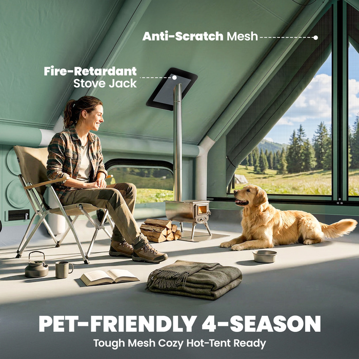 Надувний намет для 8-10 осіб, швидке встановлення, всесезонний, водонепроникний, стійкий до подряпин, з отвором для димоходу та вікном у даху