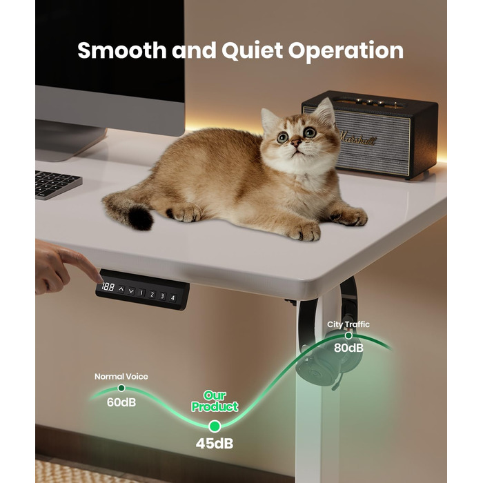 Електричний стіл з регулюванням висоти, білий. Стільниця з USB-C, пам'ять, 2 гачки. Міцний, з двома моторами