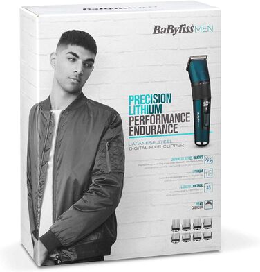 Машинка для стрижки волосся BaByliss E990E, 45 налаштувань довжини, 8 насадок-гребінців, бездротова, час роботи 160 хв, синій