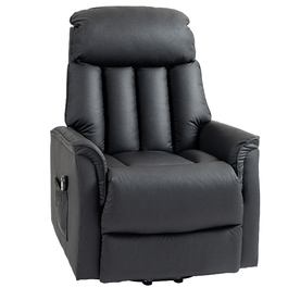 Електричне телевізійне крісло HOMCOM Recliner з допоміжним засобом для сидіння, функцією відкидання, масажне крісло з підніжкою, бічною кишенею, пультом дистанційного керування, для вітальні, до 150 кг, штучна шкіра, чорний | Аосом