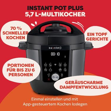 Instant Pot Plus 9-в-1: Мультиварка з Wi-Fi, 5.7 л, нержавіюча сталь