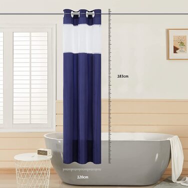 Вузька завіса для душу Furlinic для кутової душової кабіни завіса для ванної кімнати з марлевим вікном з тканини, стійкої до цвілі, водонепроникної, миється, 150x180 темно-синього кольору з великими люверсами. (Ш120 х В183 см, темно-синій)