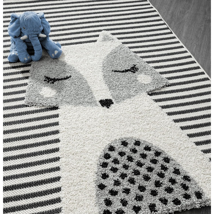 Килим Lou Soft м'який дитячий килимок, м'який м'який ворс, легкий догляд, стійкий до кольору, 3D вигляд, мотив лисиці, бежевий, 160 х 230 см 160 х 230 см лисиця