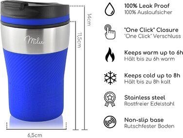 Термальна кружка Milu ізольована кружка кавова кружка to go-100 герметична-чашка для пиття з нержавіючої сталі-Автомобільна кружка з подвійними стінками ізоляція - Термальна кружка - Дорожня кружка (210 мл, синя)