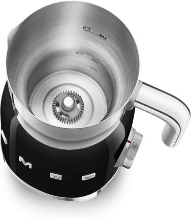 Пінсуватель молока Smeg MFF11BLEU, мультифункціональний, індукційна система, 6 програм, ручна функція, скляна колба 600 мл, мірна кришка, вбудований переливач, 500W, чорний