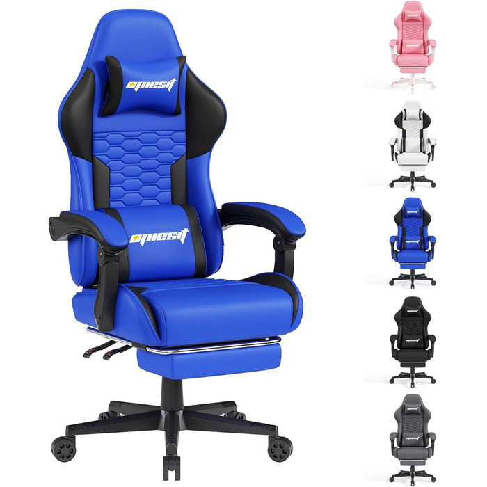 Ігровий крісло з підніжкою, регульованими підлокітниками та підтримкою попереку, ергономічне для дорослих, велике, високе, блакитне