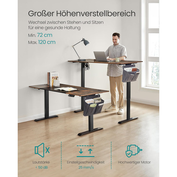 SONGMICS Регульований стіл SONGMICS Höhenverstellbarer Schreibtisch електричний, 160 x 70 см, з пам'яттю, vintagebraun-Mattschwarz, LSD026X01