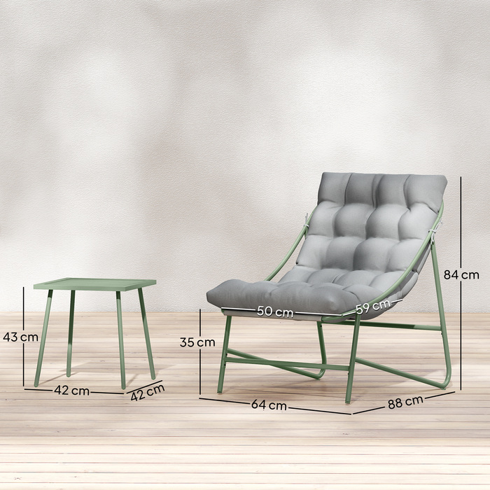 Набір меблів для балкона/саду на 3 місця: стіл, подушки, сталевий каркас, регульовані підніжки, світло-сірий