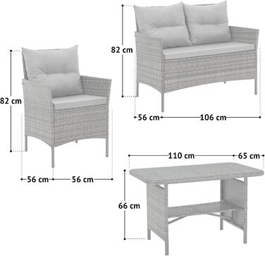 Садовий набір SVITA Dallas з поліротангу 4 предмети: 2 крісла, диван на 2 місця, стіл - Сірий
