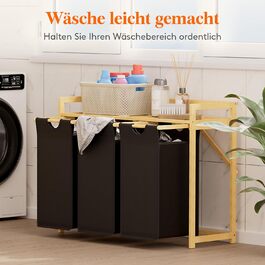 Кошик для білизни Lifewit з бамбуковим каркасом, 150л, 3 відділення, білий/чорний