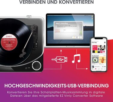 Програвач вінілу ION Audio Max LP з Bluetooth, вбудованими динаміками та USB, чорний