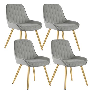 Набір з 4-х обідніх стільців Lestarain, для кухні, вітальні, їдальні, в стилі ретро, м'яке сидіння, металеві ніжки, до 150 кг, (велюр, світло-сірий)