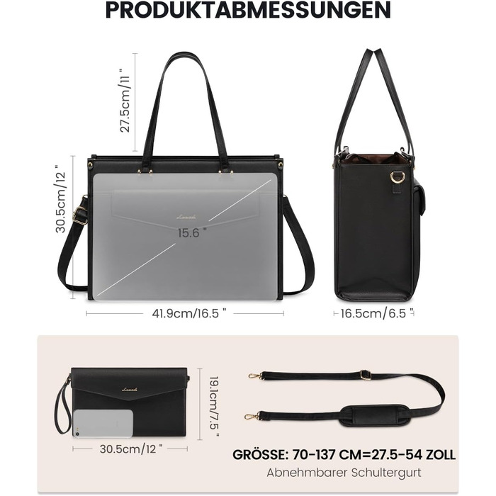 Сумка для ноутбука LOVEVOOK для жінок, водонепроникна, велика, сумка-шопер, ділова, шкіряна, для навчання, 15.6 дюймів, чорна, бежева, коричнева