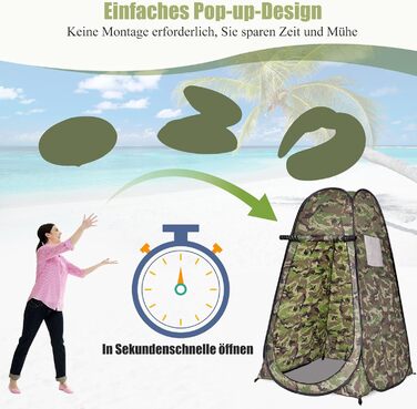 Намет для душу GYMAX, 120x120x190 см, для кемпінгу, відпочинку на природі, з сумкою, зелений (Flecktarn)