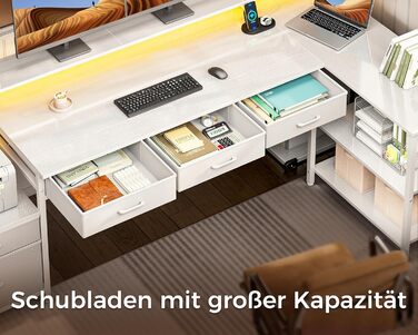 Комп'ютерний стіл кутовий Coleshome з шухлядами, 195x100 см, з розеткою, LED-підсвіткою та підставкою для монітора, реверсивний, з полицею для офісу