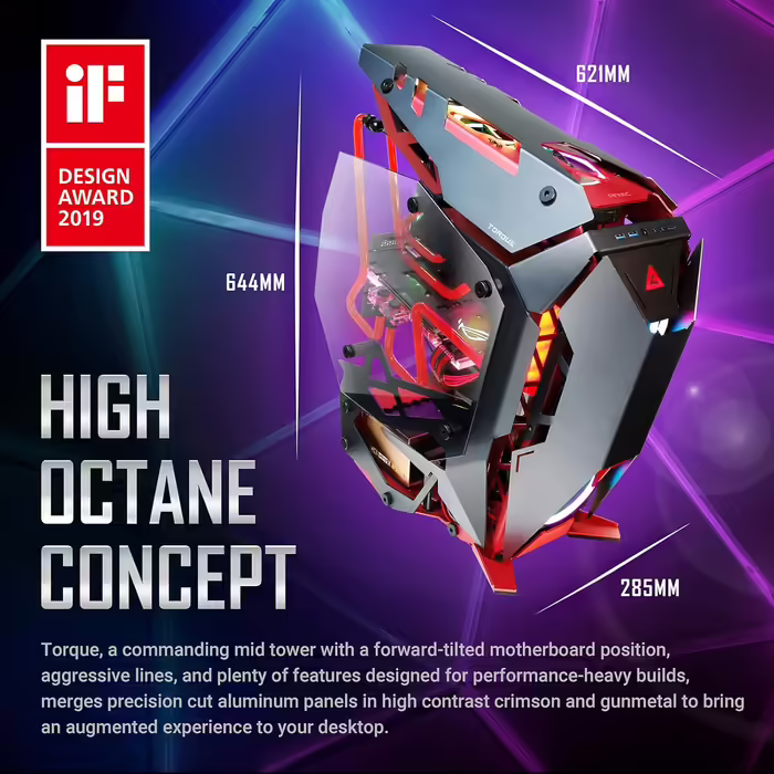 Ігровий корпус Antec Torque Midi-Tower чорний/червоний, алюмінієвий, підтримка ATX/EATX/ITX/Micro ATX
