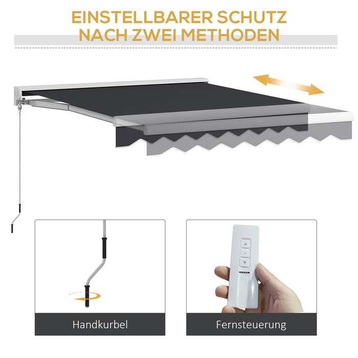 Електричний тент Outsunny Folding Arm 2,5x2 м з ручною рукояткою та дистанційним керуванням Настінний алюмінієвий навіс від сонця в сірому кольорі