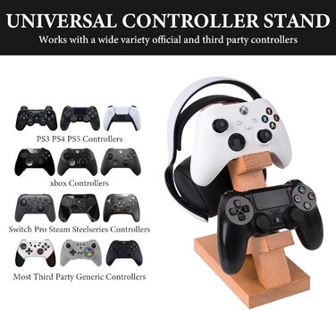 Підставка для геймпадів та навушників GEEKRIA з масиву дерева, універсальна, для PS4/PS5/Xbox/Switch/8BitDo, аксесуар для ігрового столу (світло-коричнева)