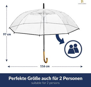 Прозора парасолька LOGAN & BARNES весільна ручка зі справжнього дерева Ø120см - модель CARDIFF (XL, прозора)