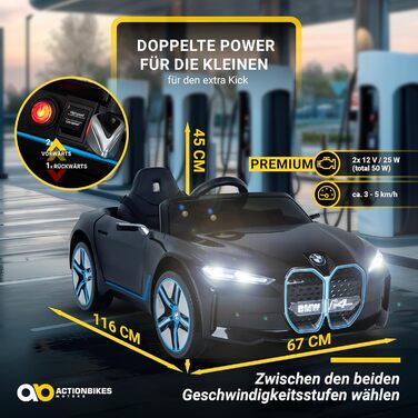 Дитячий електромобіль BMW i4, ліцензія, з пультом 2,4 ГГц, електроавто для дітей від 3 років, іграшкове авто, білий/чорний, Actionbikes Motors