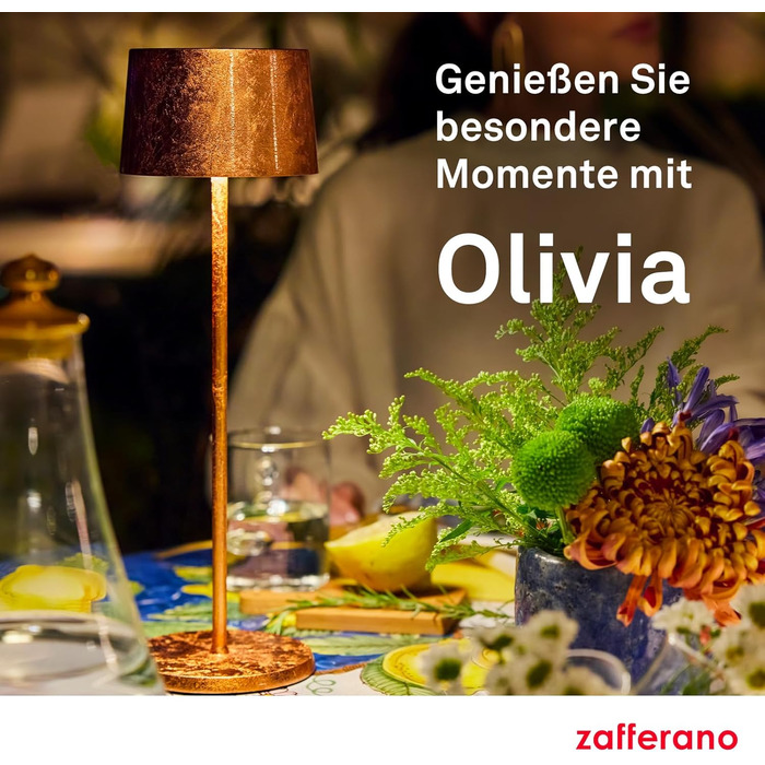 Zafferano Olivia Pro - портативна LED-лампа з торшером, регулювання яскравості, 2700-3000K, 35 см (золота)