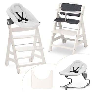 Високий стільчик для годування Hauck Beta+ Newborn Set Premium Dark Grey - комплект для новонароджених, з функцією гойдалки, подушкою та підносом