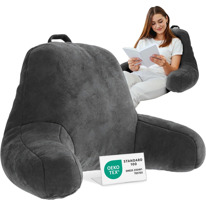 Підвалин для спини ELONEO з підлокітниками – м'яке крісло для читання в ліжко та диван, 76 × 46 × 40 см
