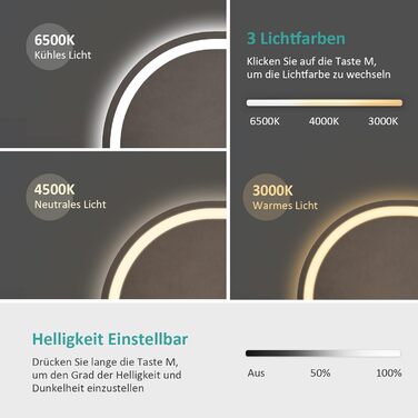 Дзеркало для ванної кімнати EMKE з підсвічуванням 80x60 см, сенсорне управління, антизапар, 3 кольори світла, регулювання яскравості, функція пам'яті, енергозберігаюче, овальне дзеркало