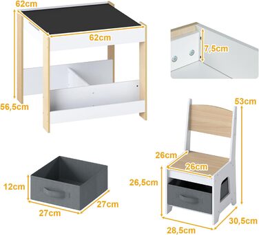 Дитячий стіл LIFEZEAL 3 в 1 з 2 стільцями: стіл для малювання, активностей та їжі. Дитяча меблева група з дерева з місцем для зберігання (колір дерева)