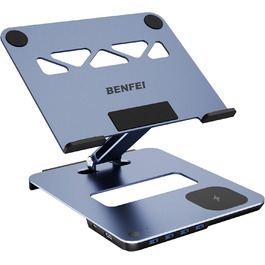 Підставка для ноутбука BENFEI з алюмінію з USB-C док-станцією 6в1, 15W Mag-Safe зарядкою, USB 3.0 KVM Switch, HDMI 4K@60Hz, 4*USB3.0, 100W PD для MacBook Pro/Air iPad Pro XPS Thinkpad