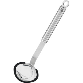 Силікон, високоякісна ложка для сковороди з силіконовим обідком і круглою ручкою, нержавіюча сталь 18/10, можна мити в посудомийній машині, 36 x 7 x 3,5 см, чорний (соусна ложка)