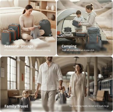 Набір компресійних органайзерів для одягу Cipway для подорожей, вакуумні пакувальні куби для валізи та рюкзака, сірий, 5 шт.