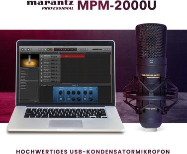 Мікрофон конденсаторний Marantz Professional MPM-1000U з великою мембраною, USB, нирковий характер, для подкастів, студії, геймінгу, з кабелем USB та кріпленням для мікрофона