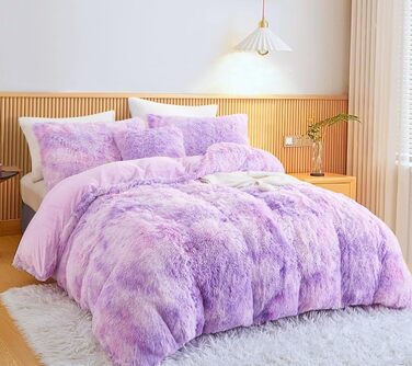 Комплект постільної білизни Menkala Plush 155x220 Tie Dye Purple, Пухнастий, з наволочкою 80x80 см