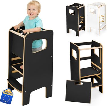 Дитячий навчальний стільчик Монтессорі з перекладиною – білий кухонний помічник, підставка для малюків, безпечна та надійна, з фіксатором, регульована висота, улюблець батьків, сучасний та стійкий Model 4 - Білий (Model 4 - Чорний)