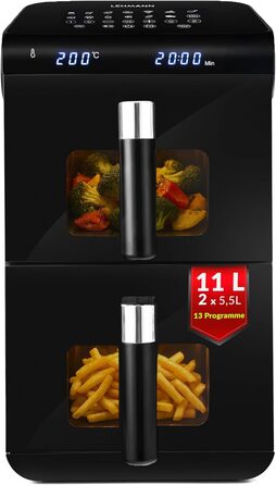 Фритюрниця повітряна LEHMANN XXL з 2 камерами, 11л, 13 програм, дисплей, антипригарне покриття, для великої сім'ї