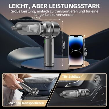 Акумуляторний ручний пилосос 26000Па 4-в-1 з безщітковим двигуном для авто, дому та шерсті тварин, 3 режими потужності, темно-сірий