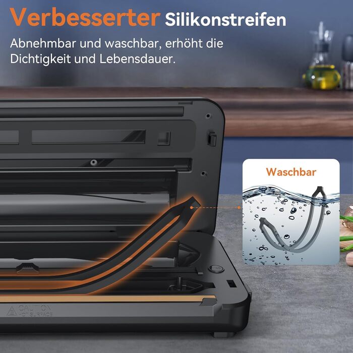 Вакууматор 8-в-1 для продуктів з потужністю 80 КПа, режимами «сухий/вологий», вбудованим різаком та відсіком для пакетів, цифровим таймером, нержавіюча сталь (комплект: шланг, 2 рулони, 11 пакетів)