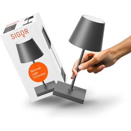 LED настільна лампа SIGOR Nuindie 2.0 - акумуляторна, диммування, IP54, 38 см, USB-C, 12 год, графітовий колір