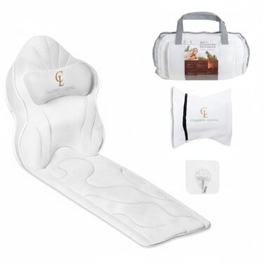 Подушка для ванни повномірна (126x41 см) з підголовником (13 см) для підтримки шиї, спини та ніг - біла, тепла біла