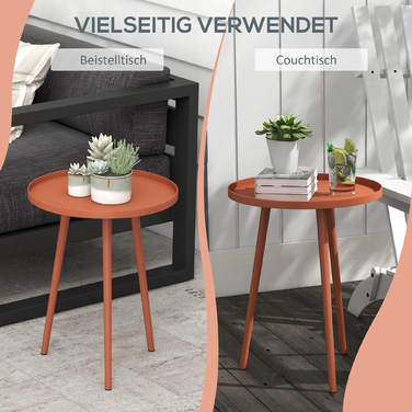 Outsunny Side Table Garden, Атмосферостійкий садовий стіл з піднятим краєм, Сталевий балконний стіл, Круглий журнальний столик 20 кг з навантаженням, Ø40x50H см, Диванний столик для відкритого внутрішнього балкона Тераса Red