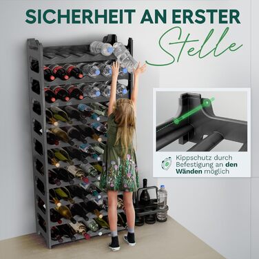 Стійка для пляшок Novaliv на 36 пляшок з переробленого пластику, розширювана, чорна, для вина та напоїв